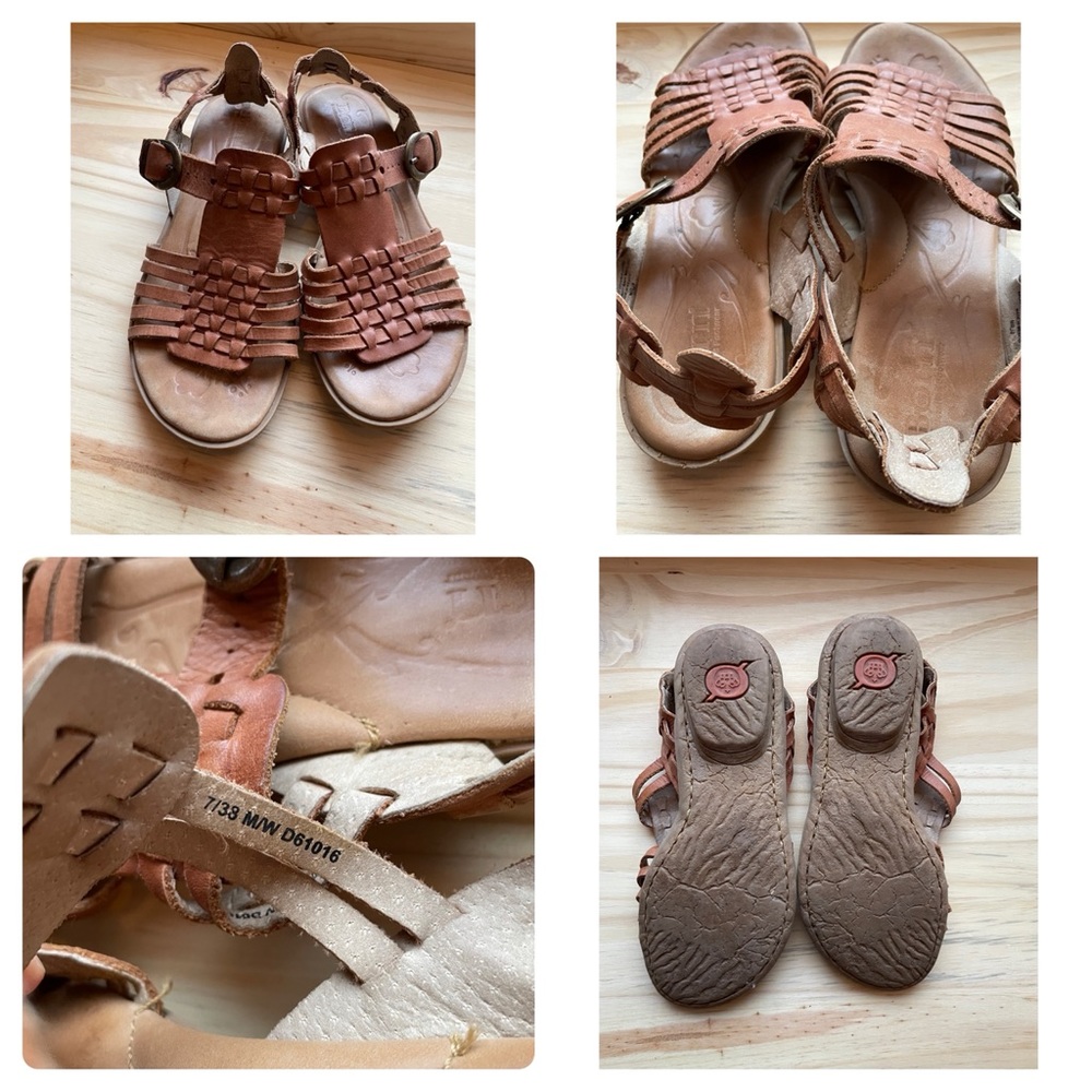 Born leather woven brown straps sandal 7W